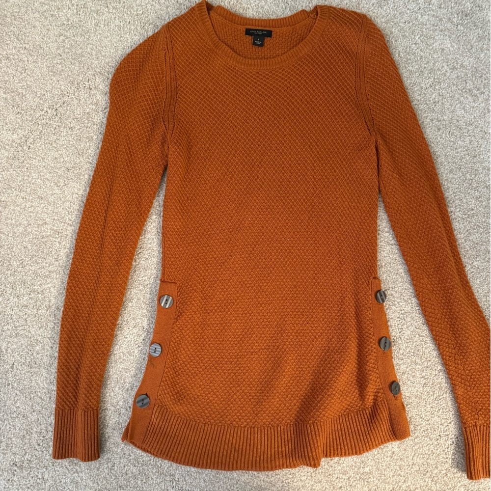 Rust Orange Knit Sweater with Button Accents
